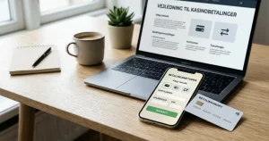 Mobiltelefon, betalingskort og laptop ved siden af hinanden med forskellige digitale betalingsmuligheder